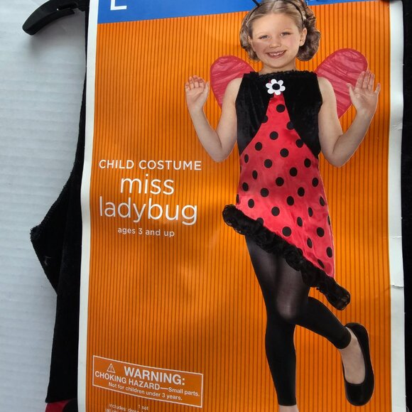 New L Large Miss Ladybug Animal Black Red Polka Dot Girls Dress Wings Costume - Picture 3 of 12